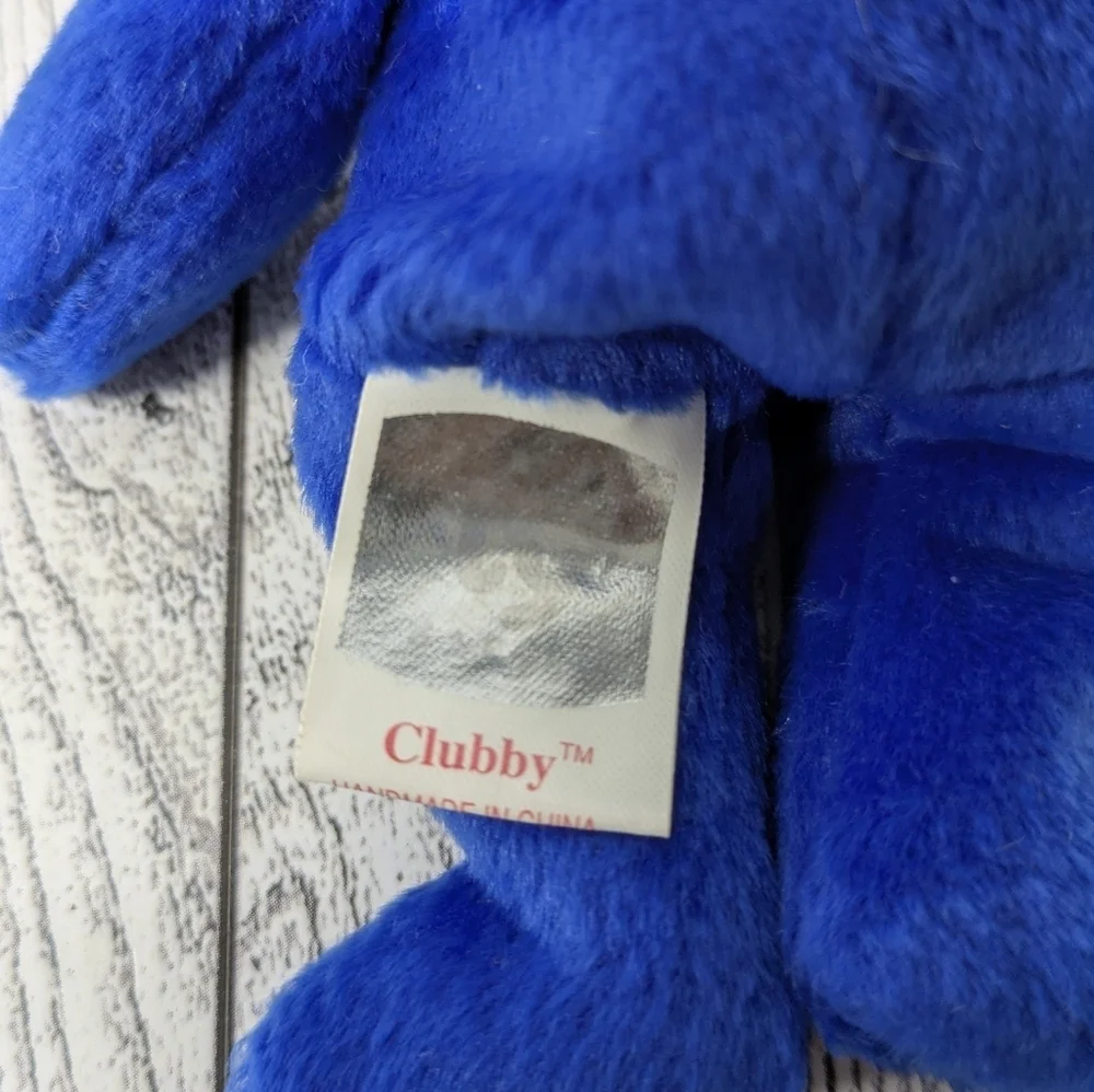Ty Clubby Blue Teddy Bear with Pink Ribbon